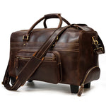 Large Doctors Bag Genuine Leather Luggage Wheels Duffle Bag Trolley Case Unisex