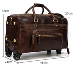 Large Doctors Bag Genuine Leather Luggage Wheels Duffle Bag Trolley Case Unisex