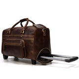 Large Doctors Bag Genuine Leather Luggage Wheels Duffle Bag Trolley Case Unisex