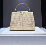 Luxury Doctors Shoulder Bag for Woman Crocodile Pattern Genuine Leather Beige