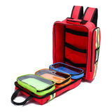 First Aid Kit Emergency Rescue Backpack red with coloured coded compartments