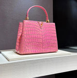 Luxury Doctors Shoulder Bag for Woman Crocodile Pattern Genuine Leather Pink