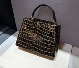 Luxury Doctors Shoulder Bag for Woman Crocodile Pattern Genuine Leather Black