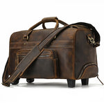 Large Doctors Bag Genuine Leather Luggage Wheels Duffle Bag Trolley Case Unisex