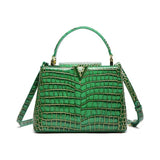 Luxury Doctors Shoulder Bag for Woman Crocodile Pattern Genuine Leather Green