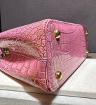 Luxury Doctors Shoulder Bag for Woman Crocodile Pattern Genuine Leather Pink