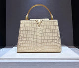 Luxury Doctors Shoulder Bag for Woman Crocodile Pattern Genuine Leather Beige