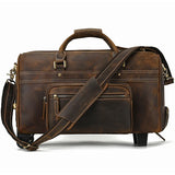 Large Doctors Bag Genuine Leather Luggage Wheels Duffle Bag Trolley Case Unisex