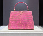 Luxury Doctors Shoulder Bag for Woman Crocodile Pattern Genuine Leather Pink