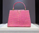 Luxury Doctors Shoulder Bag for Woman Crocodile Pattern Genuine Leather Pink