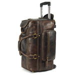 Large Doctors Bag Genuine Leather Luggage Wheels Duffle Bag Trolley Case Unisex