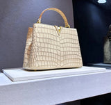 Luxury Doctors Shoulder Bag for Woman Crocodile Pattern Genuine Leather Beige