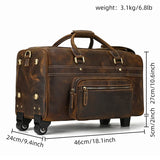 Large Doctors Bag Genuine Leather Luggage Wheels Duffle Bag Trolley Case Unisex