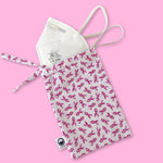 Multipurpose Bag Face Mask Holder Jewellery Keys Pouch 100% Cotton Pink Bow Breast Cancer