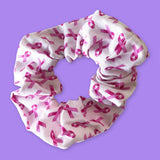 Scrunchie 100% Cotton Soft Elastic Pink Bow Breast Cancer