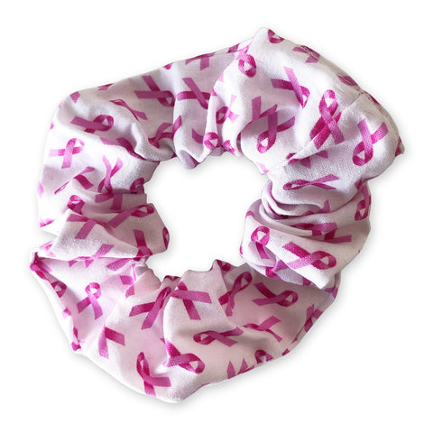 Scrunchie 100% Cotton Soft Elastic Pink Bow Breast Cancer