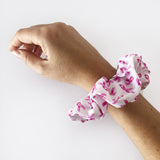 Scrunchie 100% Cotton Soft Elastic Pink Bow Breast Cancer