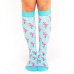 Certified Compression Socks Nurse Doctor Hospital Work & Travel Flamingo Unisex Turquoise