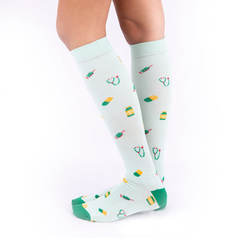 Certified Compression Socks Nurse Doctor Hospital Work & Travel Paw Prints Green Unisex