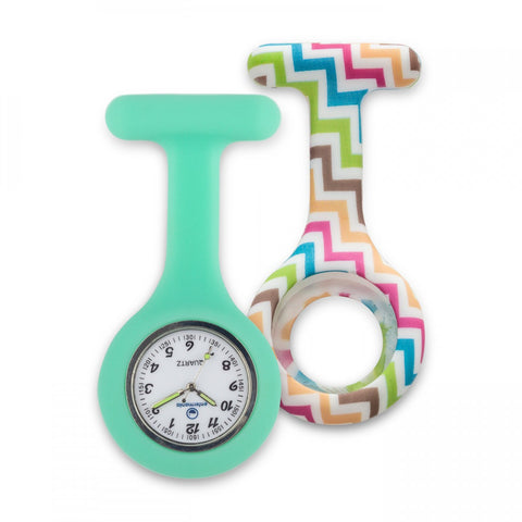 Silicone Nurse Fob Watch Glow in the Dark Aqua + Teal ZigZag Silicone Extra