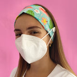 Headband Mask Holder with Buttons 100% Cotton Flamingo