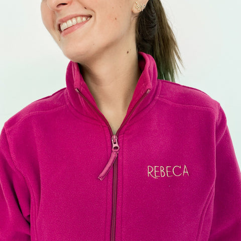 Personalised Custom Name Women Fleece Jacket Fuchsia Design 1