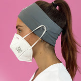 Headband Mask Holder with Buttons Elastic Grey Nurse