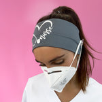 Headband Mask Holder with Buttons Elastic Grey Nurse