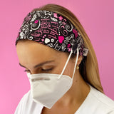 Headband Mask Holder with Buttons 100% Cotton Girls Fight