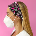 Headband Mask Holder with Buttons 100% Cotton Girls Fight