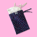 Multipurpose Bag Face Mask Holder Jewellery Keys Pouch 100% Cotton Navy Blue Hearts