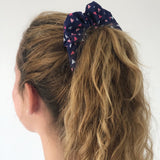 Scrunchie 100% Cotton Soft Elastic Navy Blue Hearts