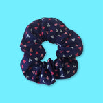 Scrunchie 100% Cotton Soft Elastic Navy Blue Hearts