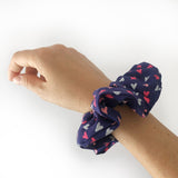 Scrunchie 100% Cotton Soft Elastic Navy Blue Hearts