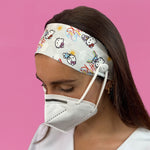 Headband Mask Holder with Buttons 100% Cotton Kitty