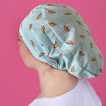 Long Hair Surgical Cap with Elastic Band - Blue Rainbow