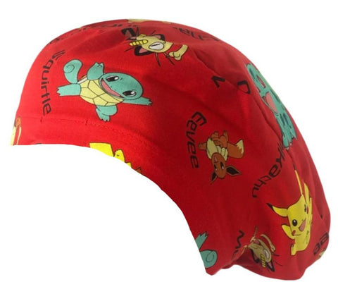 Long Hair Surgical Cap with Elastic Band - Red Pokemon