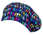 Long Hair Surgical Cap with Elastic Band - Happy