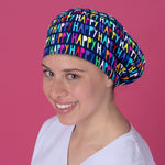 Long Hair Surgical Cap with Elastic Band - Happy