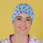 Long Hair Surgical Cap with Elastic Band - Hearts and Mushrooms