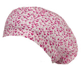 Long Hair Surgical Cap with Elastic Band - Hearts over White