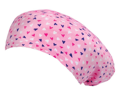 Long Hair Surgical Cap with Elastic Band - Strawberry Hearts