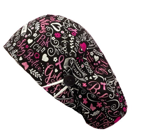 Long Hair Surgical Cap with with Buttons and Elastic Band - Girls Fight