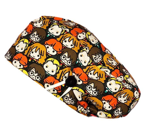 Long Hair Surgical Cap with with Buttons and Elastic Band - Hogwarts Characters