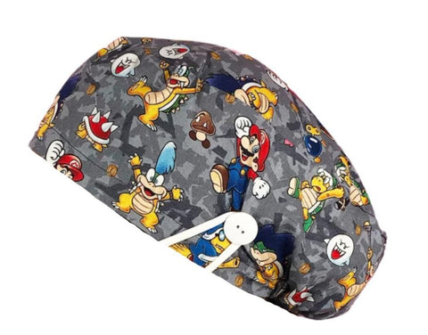 Long Hair Surgical Cap with with Buttons and Elastic Band - Mario