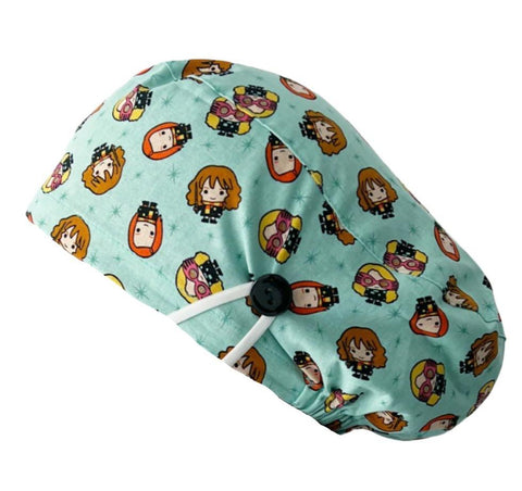 Long Hair Surgical Cap with with Buttons and Elastic Band - Potter Girls