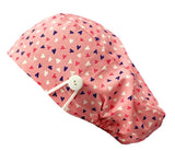 Long Hair Surgical Cap with with Buttons and Elastic Band - Strawberry Hearts