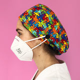 Long Hair Surgical Cap with with Buttons and Elastic Band - Trencadis