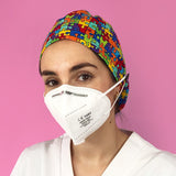 Long Hair Surgical Cap with with Buttons and Elastic Band - Trencadis