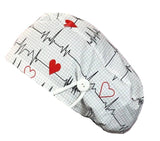 Long Hair Surgical Cap with with Buttons and Elastic Band - White Flutter